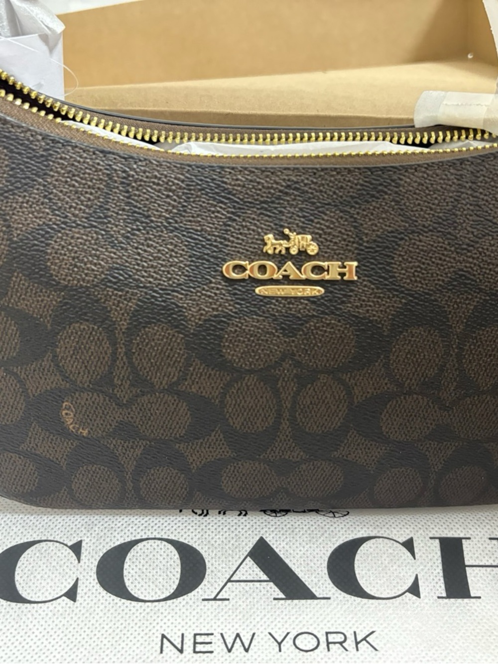Coach Brown Signature Canvas Gold-Trim Shoulder Bag - Picture 3 of 5